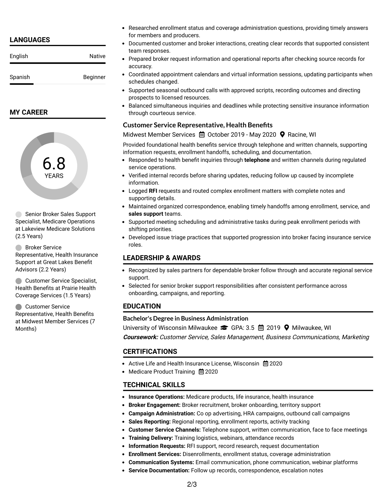 Resume Example Page 2