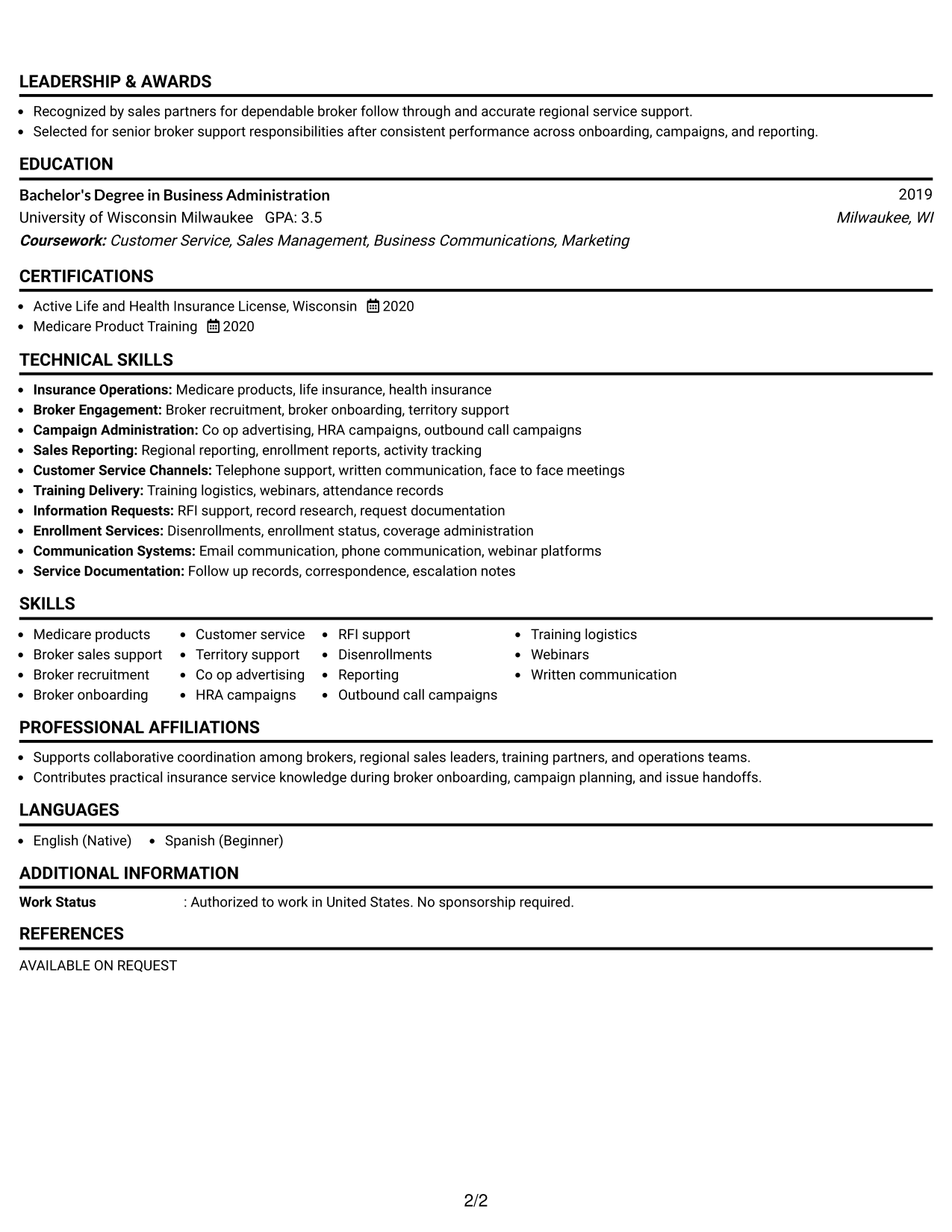 Resume Example Page 2
