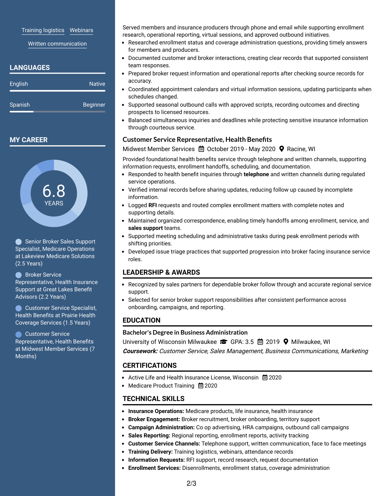 Resume Example Page 2