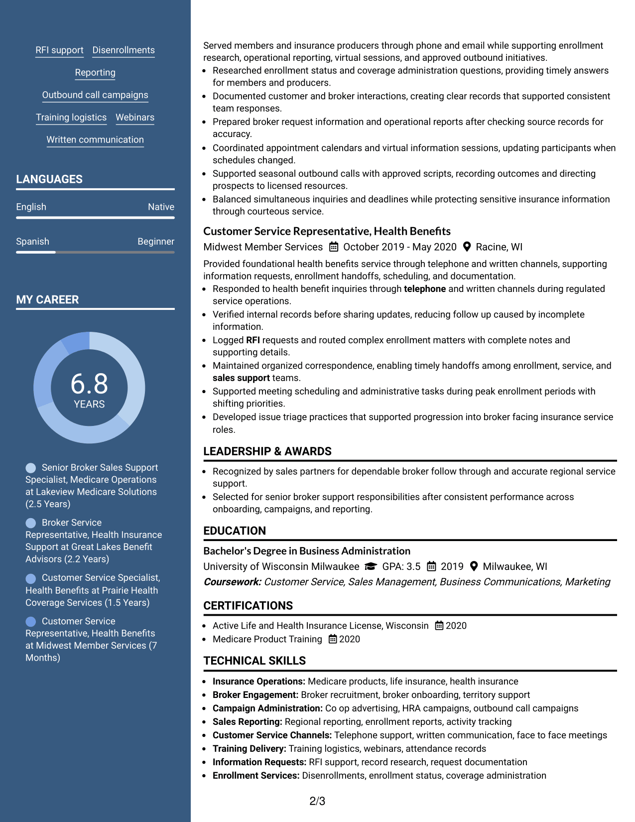 Resume Example Page 2