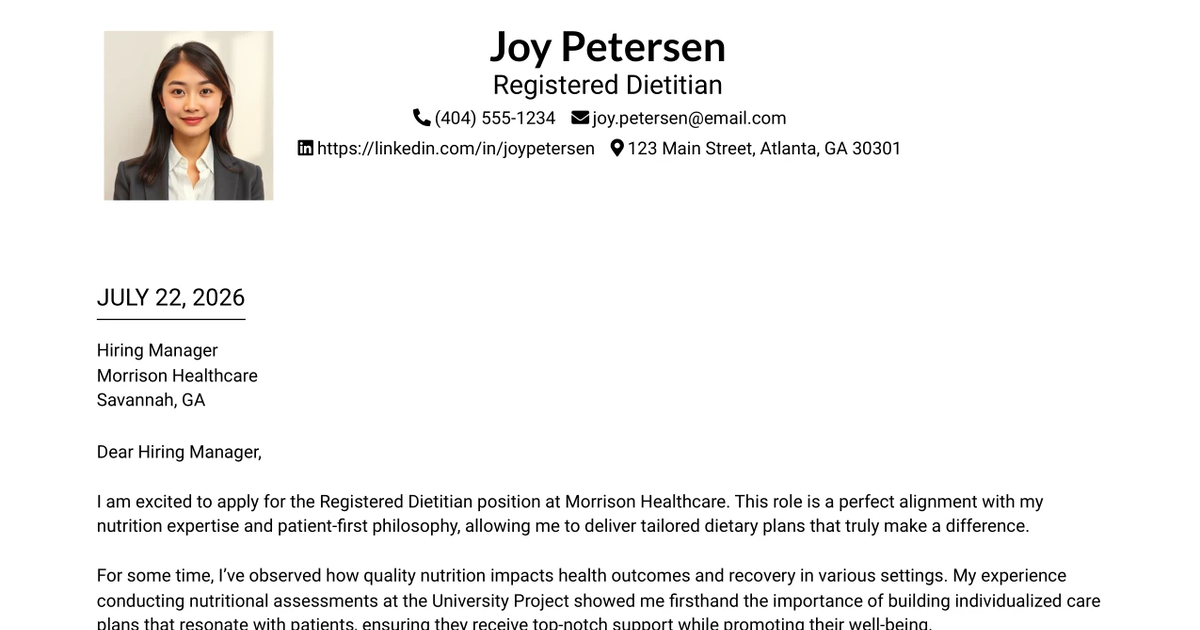 30+ Registered Dietitian Cover Letter Templates with Example 2026