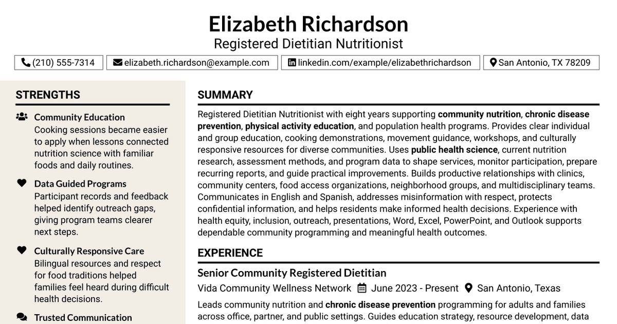 7 Registered Dietitian, Nutritionist Resume Templates with Example