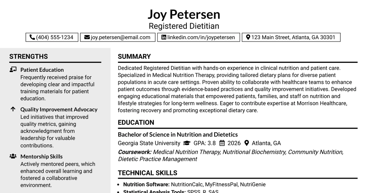 33 Registered Dietitian Resume Templates with Example 2026 (ATS-Optimized)