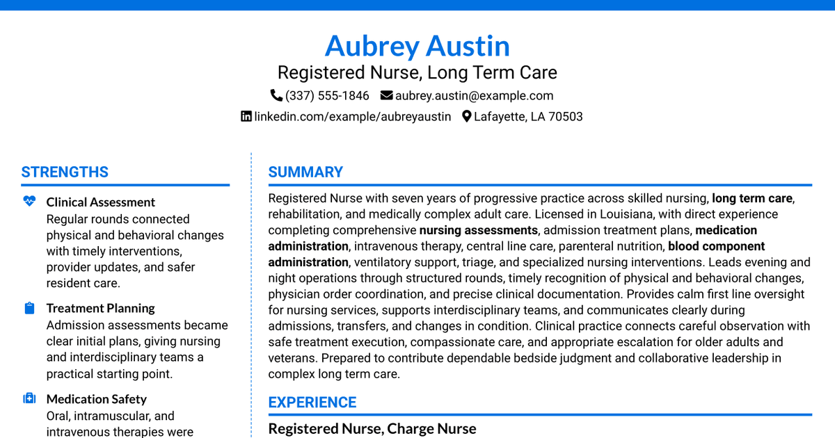 7 Registered Nurse 1 - Long-Term Care Resume Templates with Example