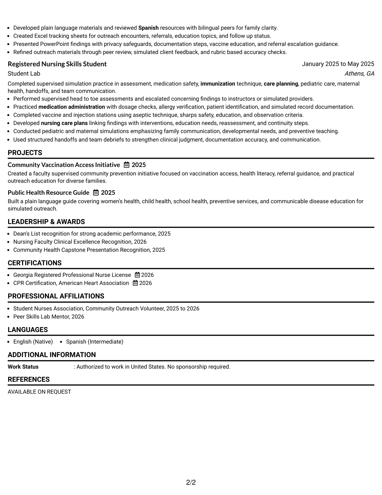 Resume Example Page 2