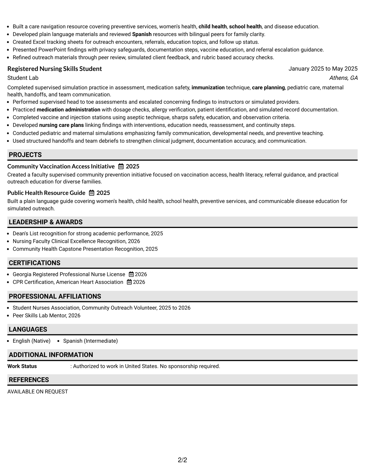 Resume Example Page 2