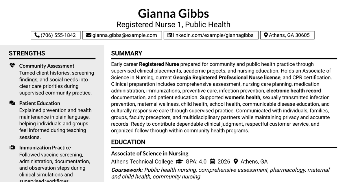 7 Registered Nurse 1 - Public Health Resume Templates with Example
