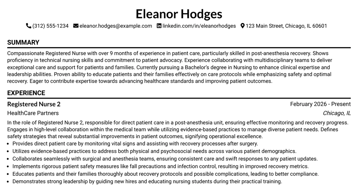 33 Registered Nurse 2 Resume Templates with Example 2026 (ATS-Optimized)