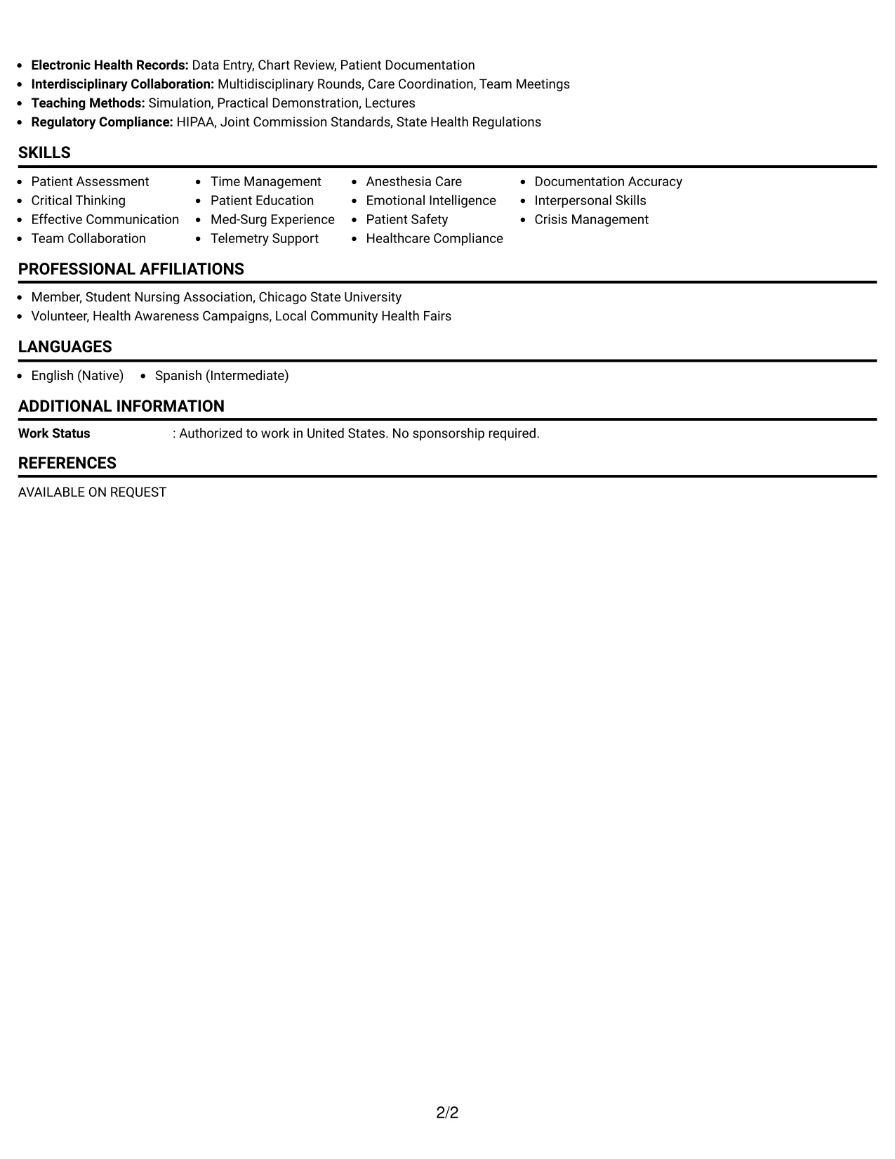 Resume Example Page 2