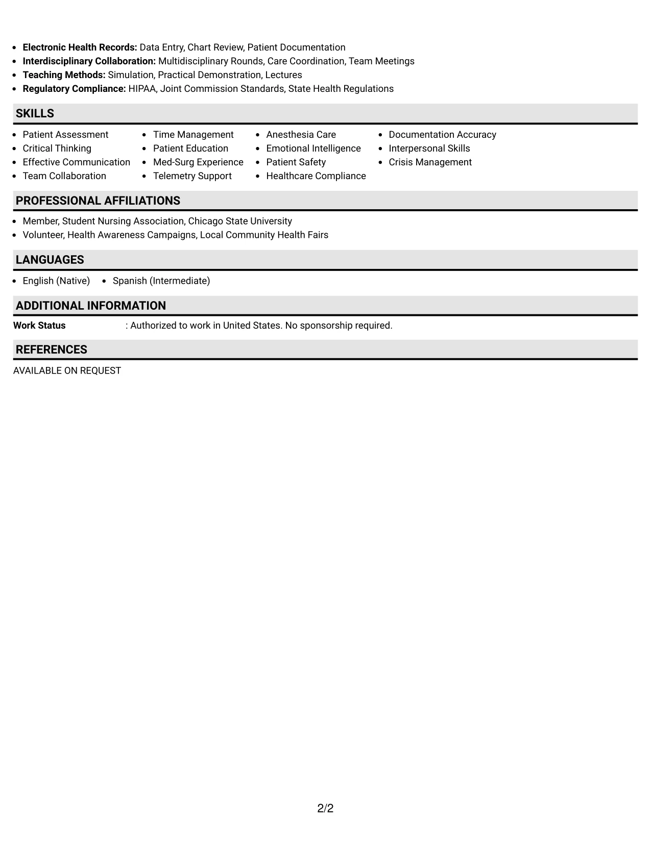 Resume Example Page 2