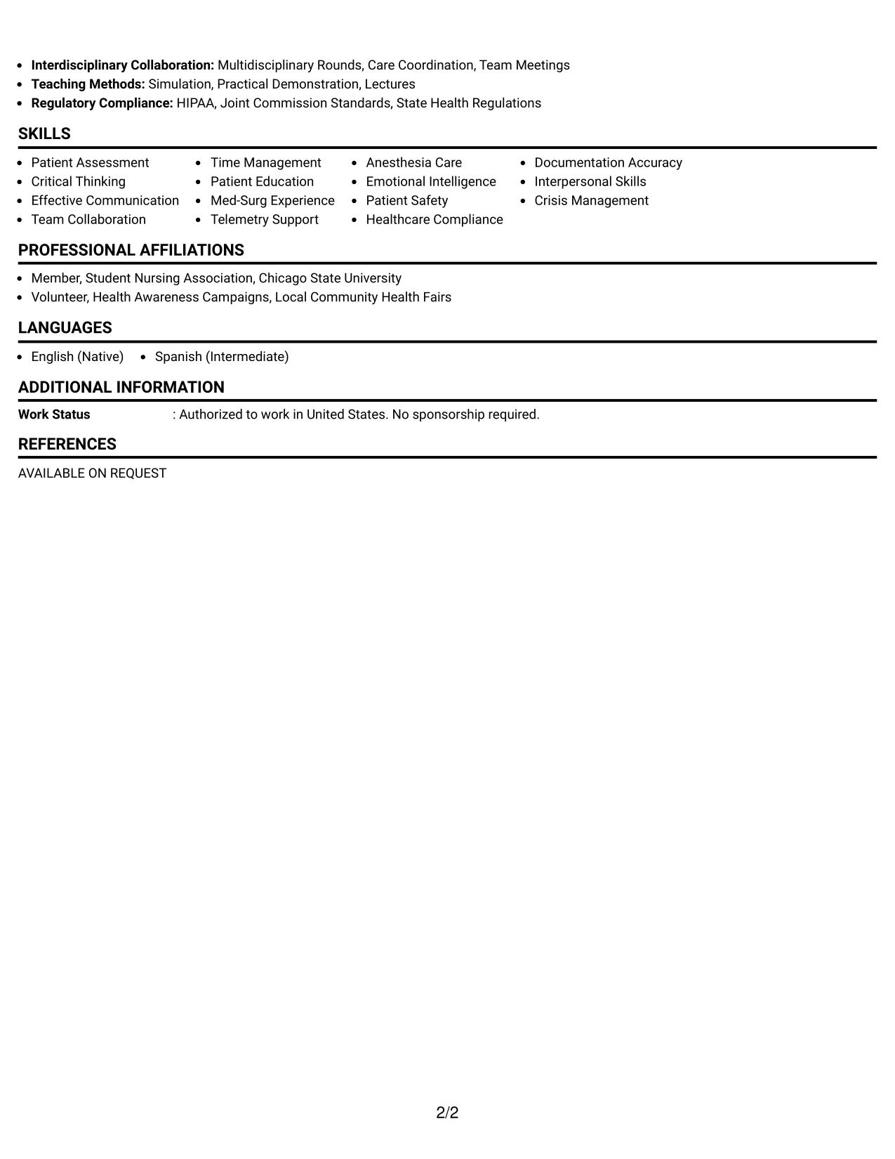Resume Example Page 2