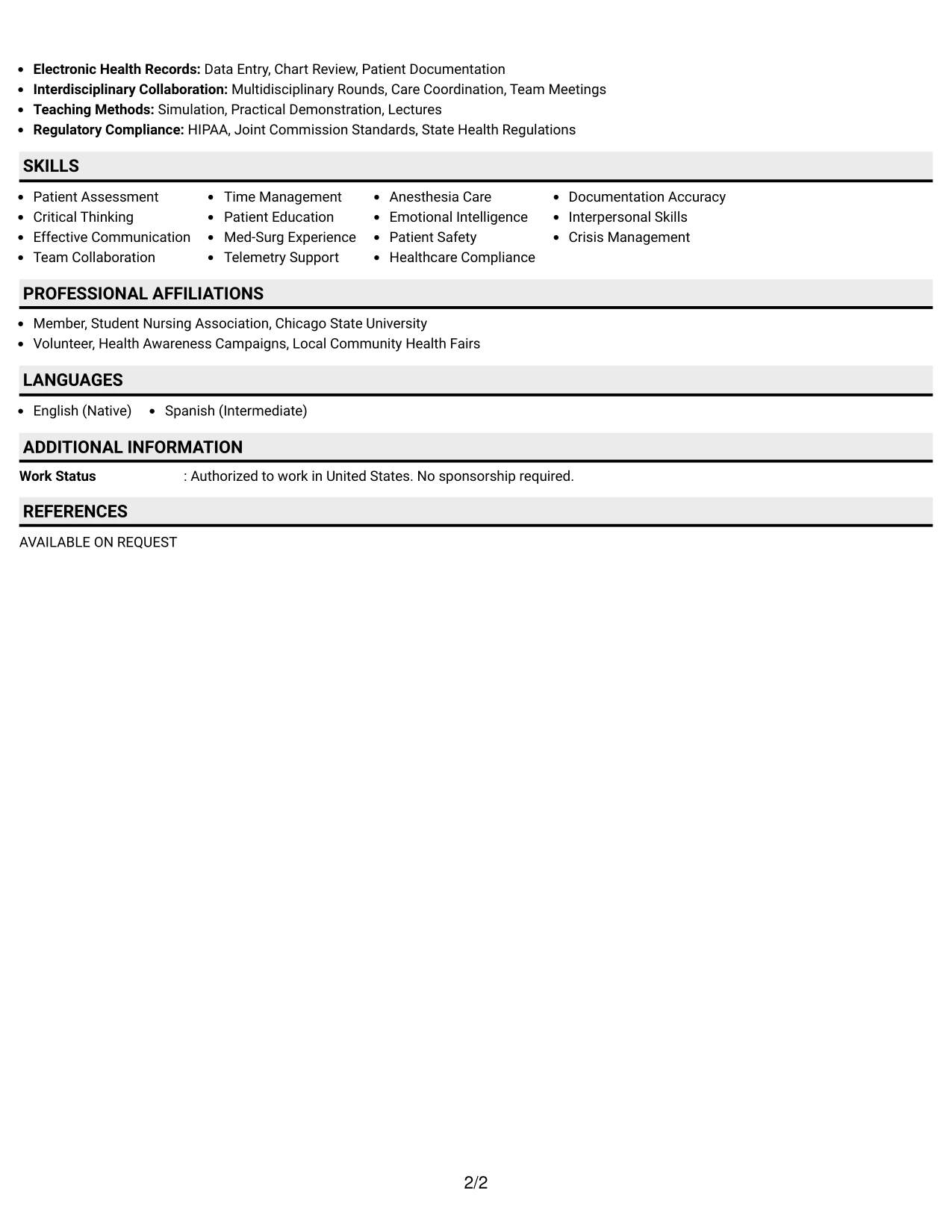 Resume Example Page 2