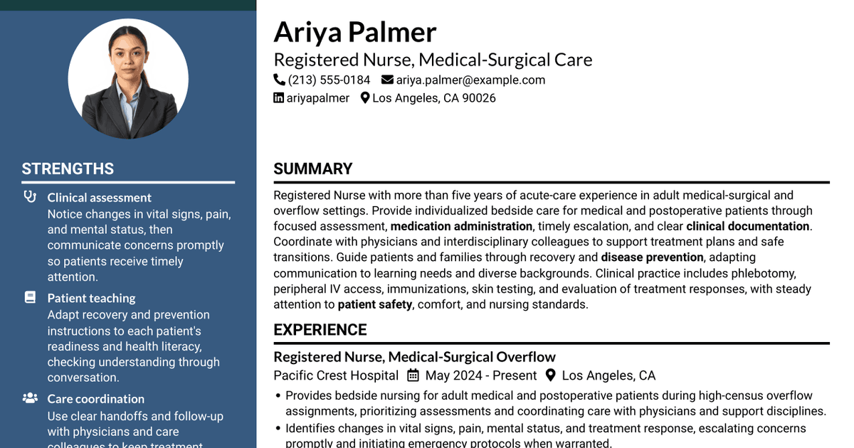 7 Registered Nurse - Adult Medical-Surgical Care Resume Templates with Example