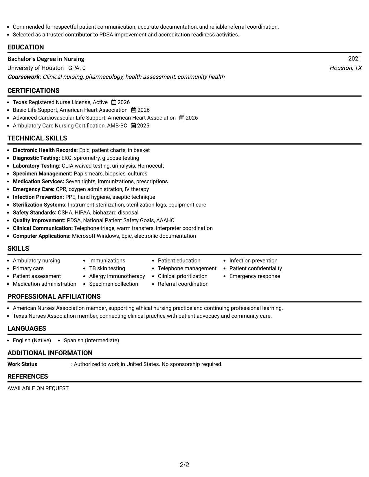 Resume Example Page 2