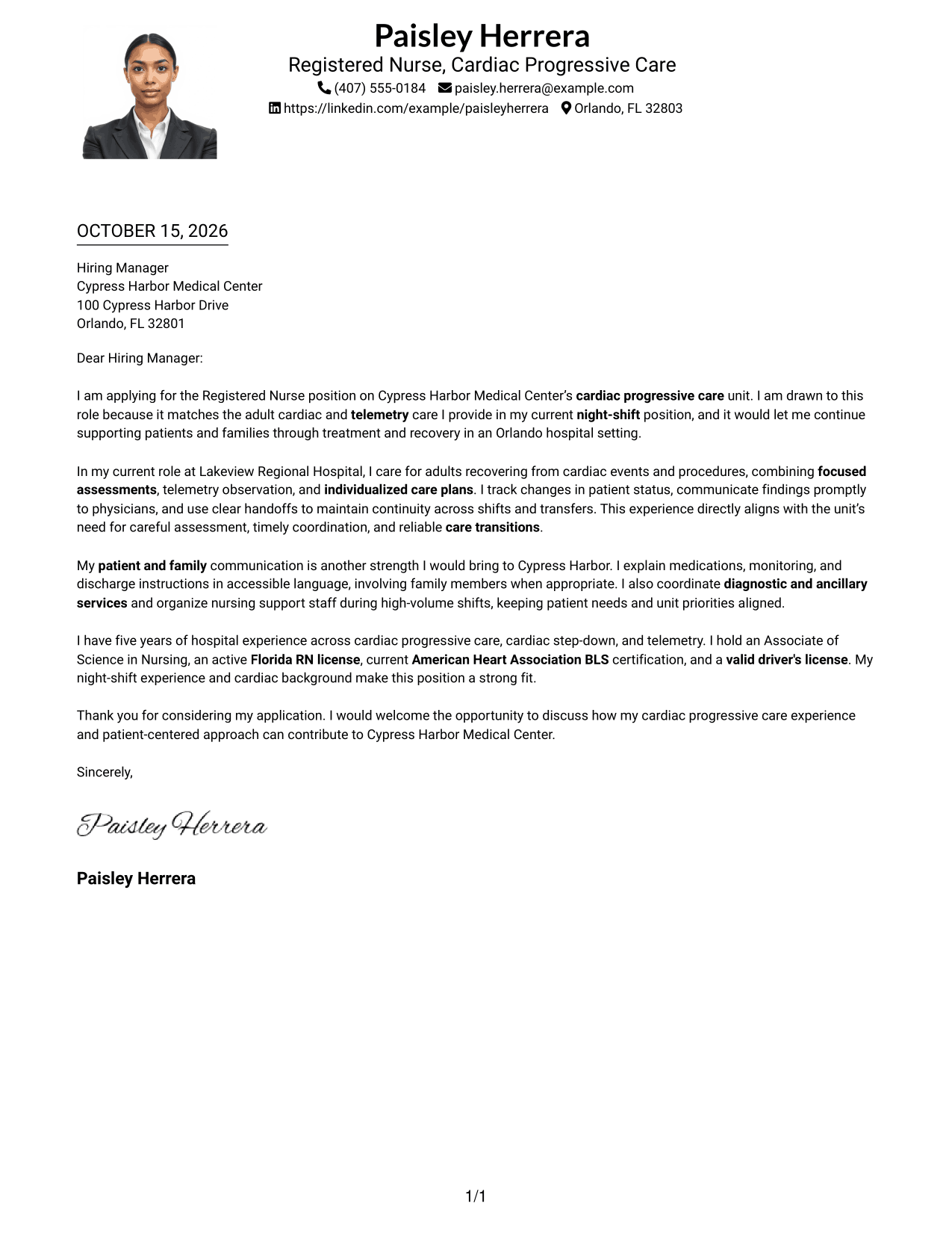 Cover letter example — page 1