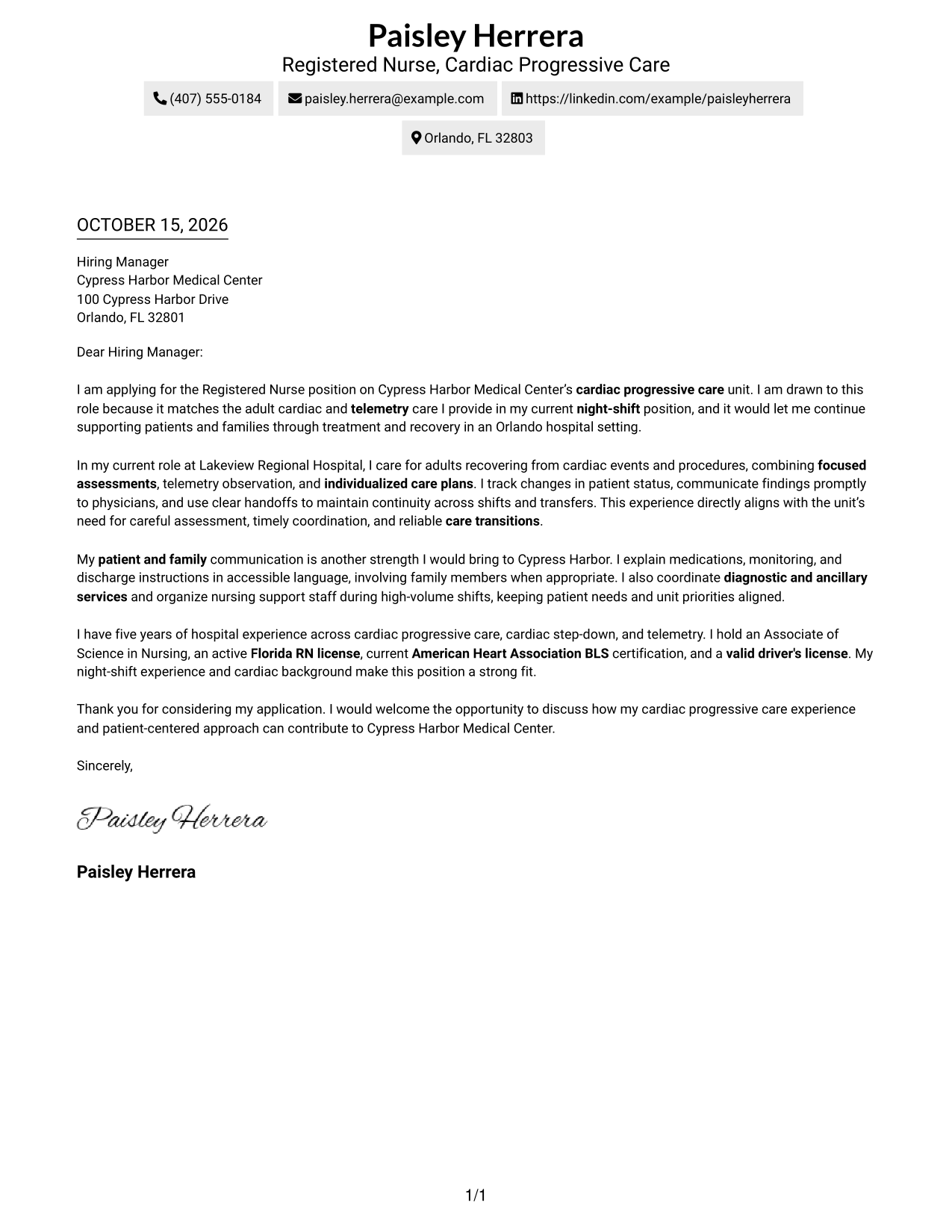 Cover letter example — page 1
