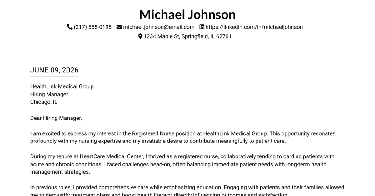 30+ Registered Nurse Cardiac/Telemetry Cover Letter Templates with Example 2026