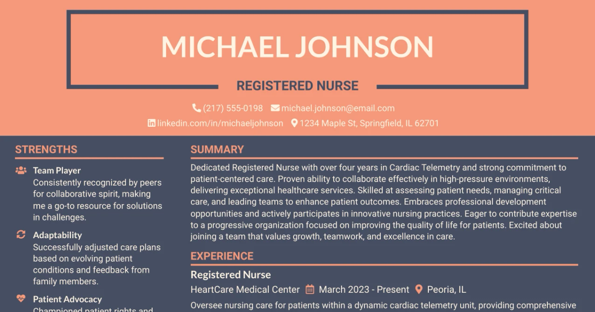 33 Registered Nurse Cardiac/Telemetry Resume Templates with Example 2026 (ATS-Optimized)