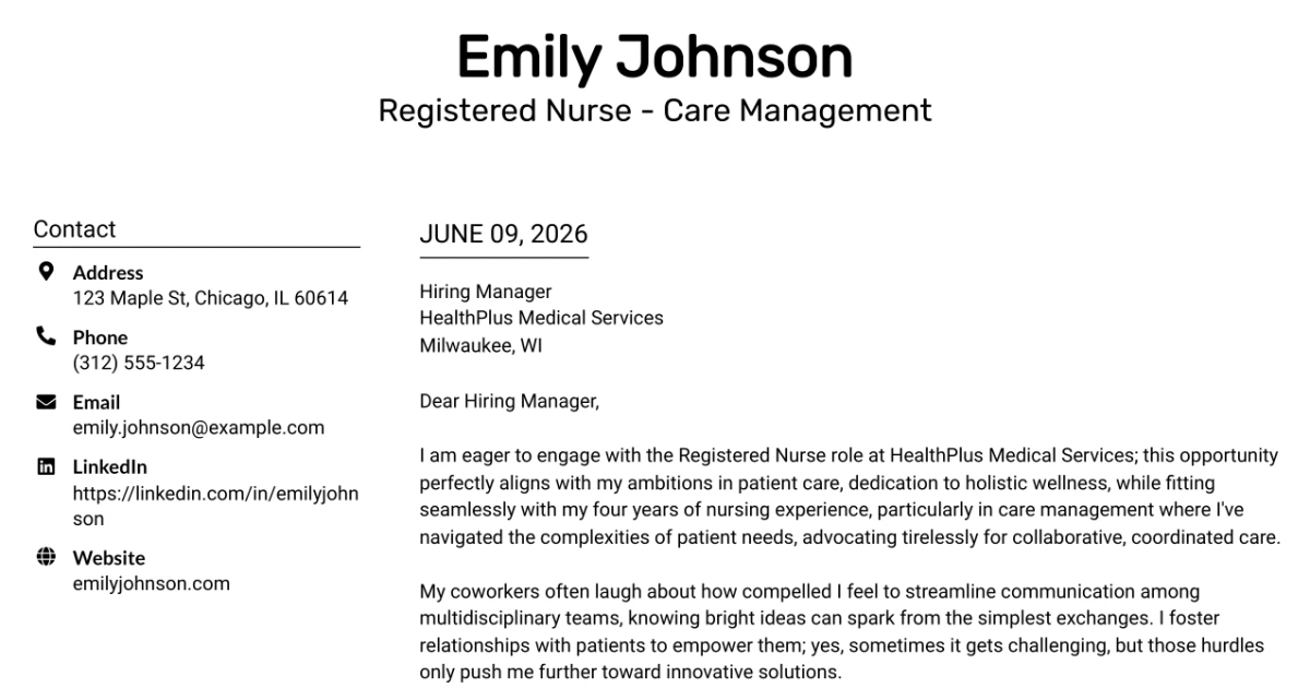30+ Registered Nurse - Care Management Cover Letter Templates with Example 2026
