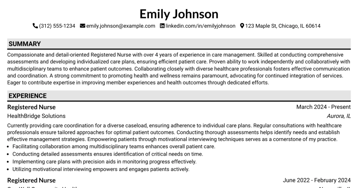33 Registered Nurse - Care Management Resume Templates with Example 2026 (ATS-Optimized)