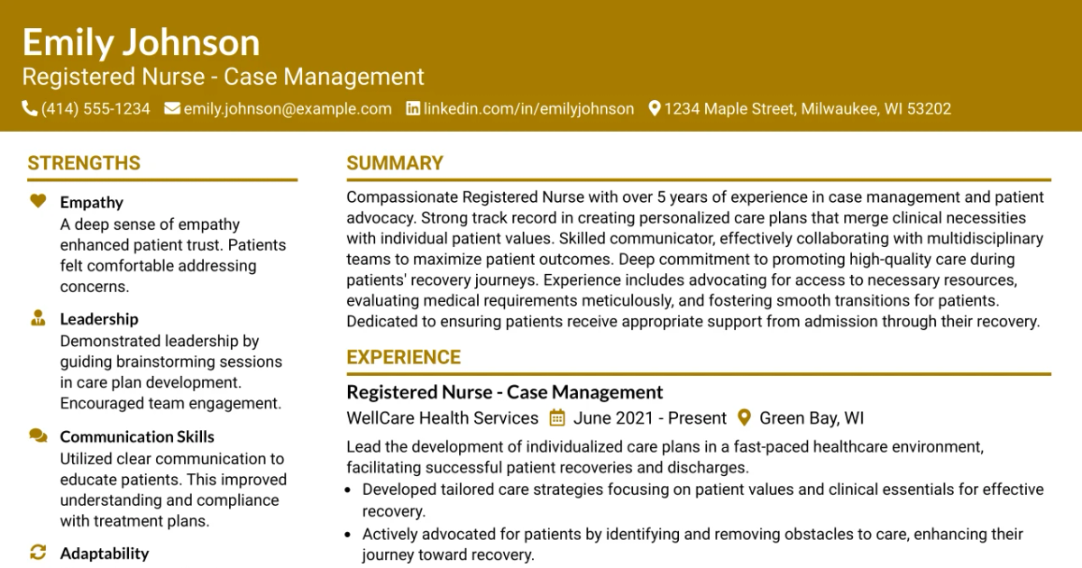 33 Registered Nurse - Case Management Resume Templates with Example 2026 (ATS-Optimized)