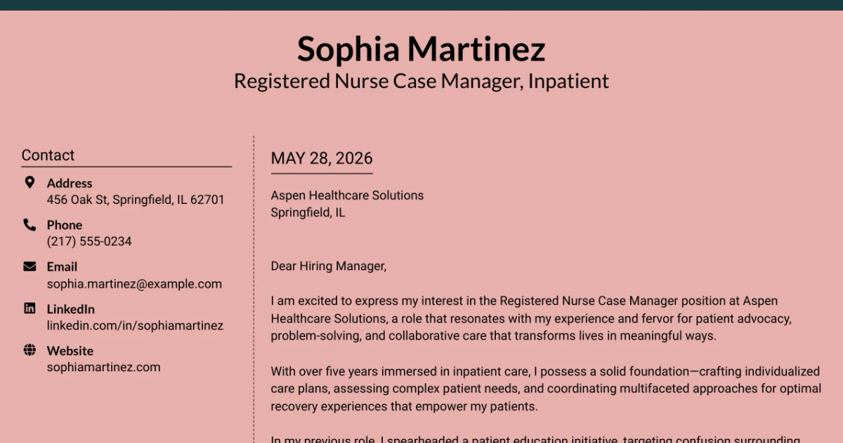 30+ Registered Nurse Case Manager, Inpatient Cover Letter Templates with Example 2026