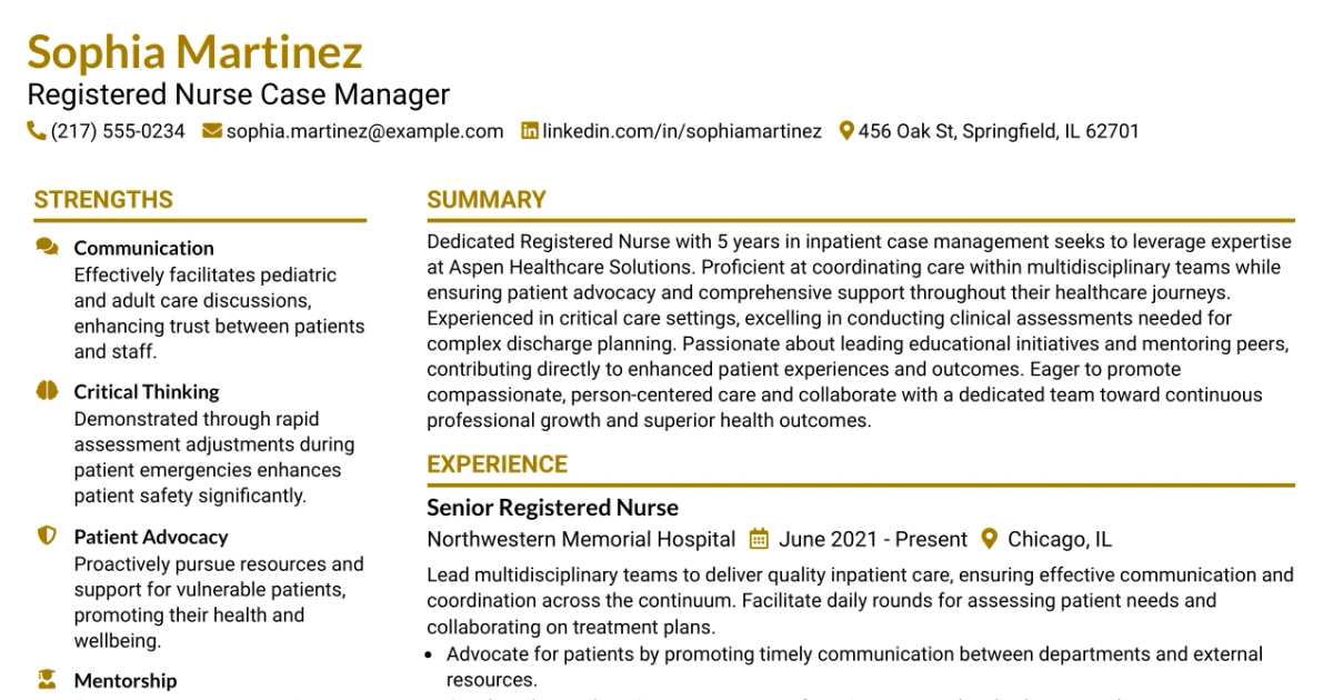 33 Registered Nurse Case Manager, Inpatient Resume Templates with Example 2026 (ATS-Optimized)