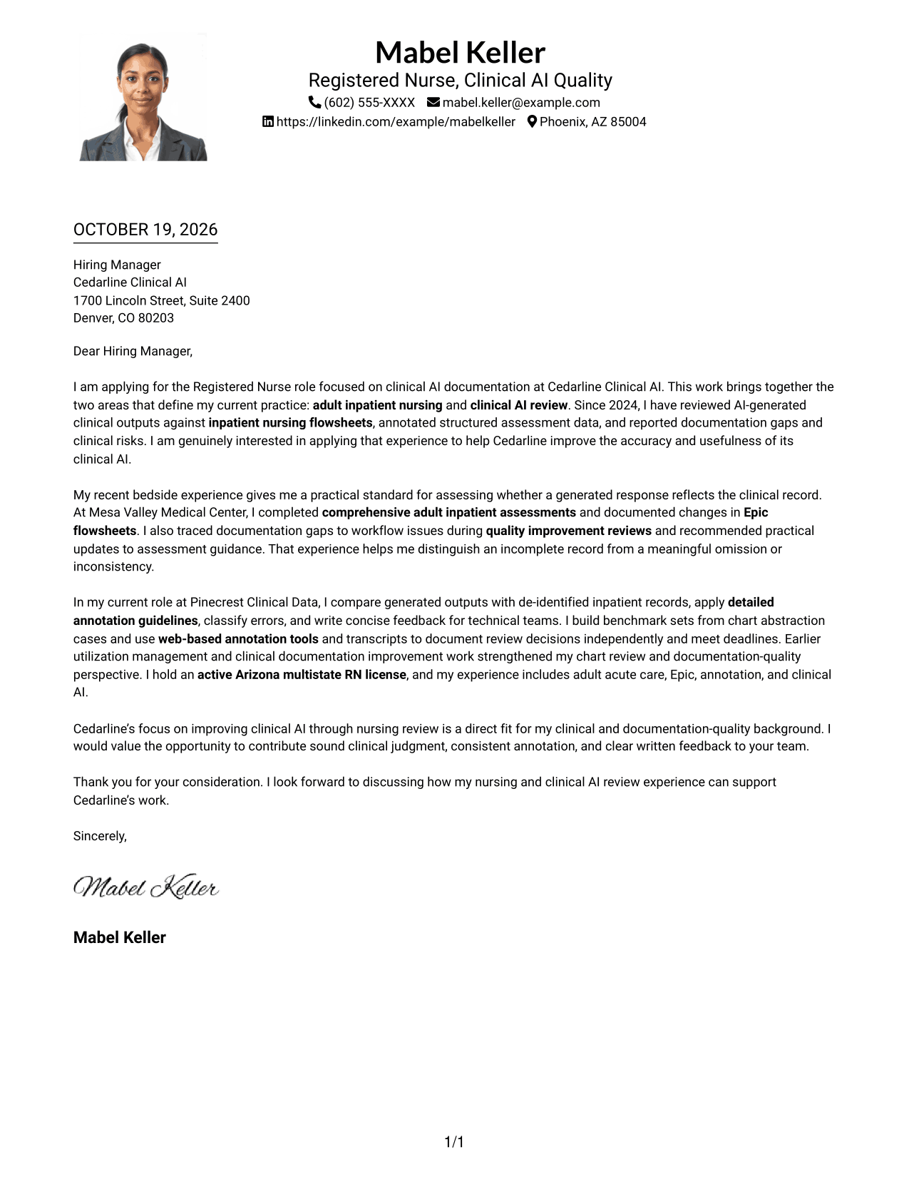 Cover letter example — page 1