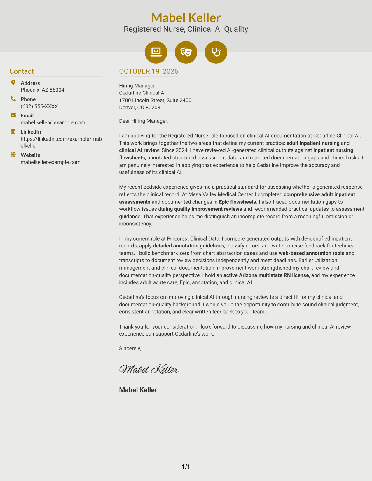 Cover letter example — page 1