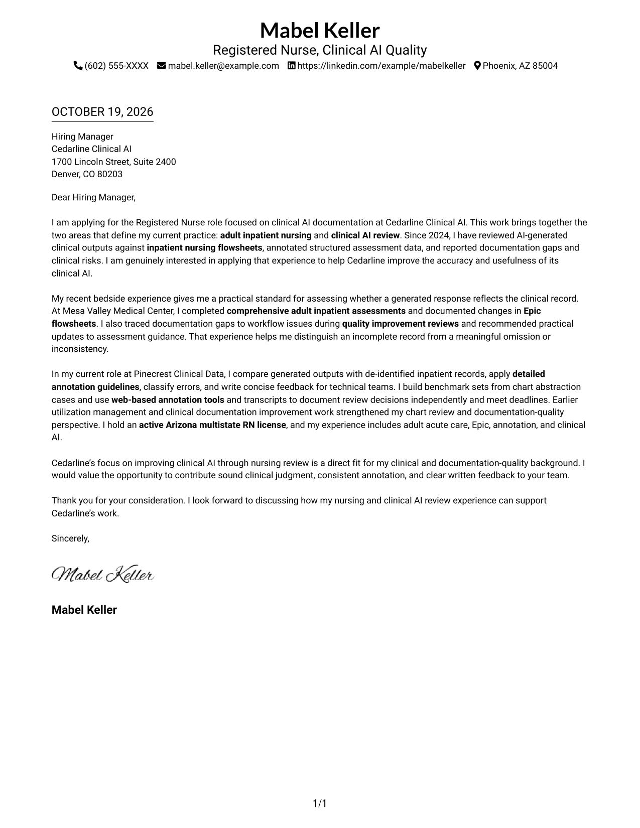 Cover letter example — page 1