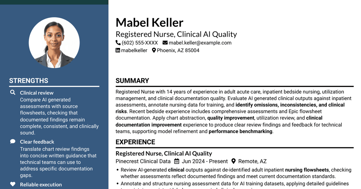 7 Registered Nurse - Clinical AI Documentation Resume Templates with Example