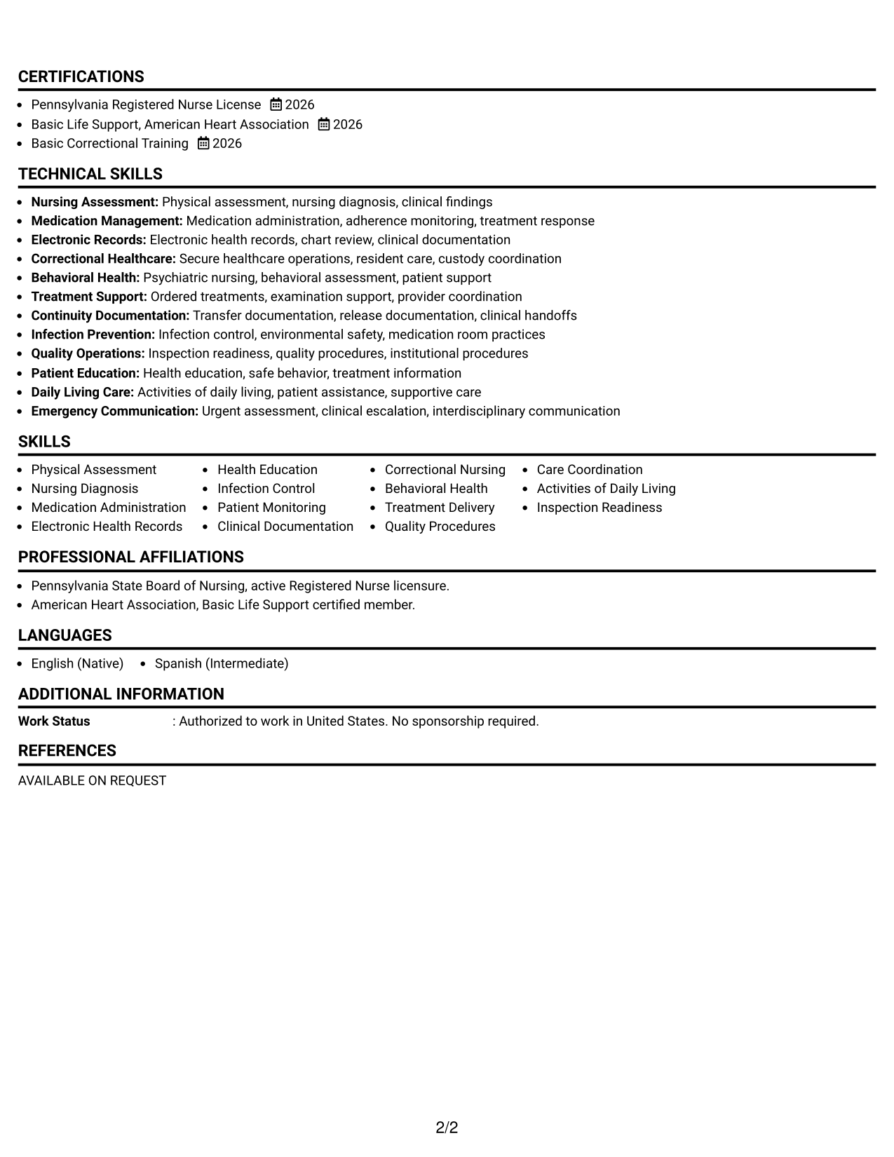 Resume Example Page 2