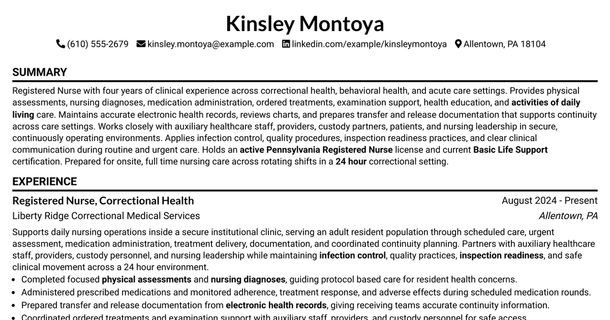 7 Registered Nurse - Correctional Health Resume Templates with Example