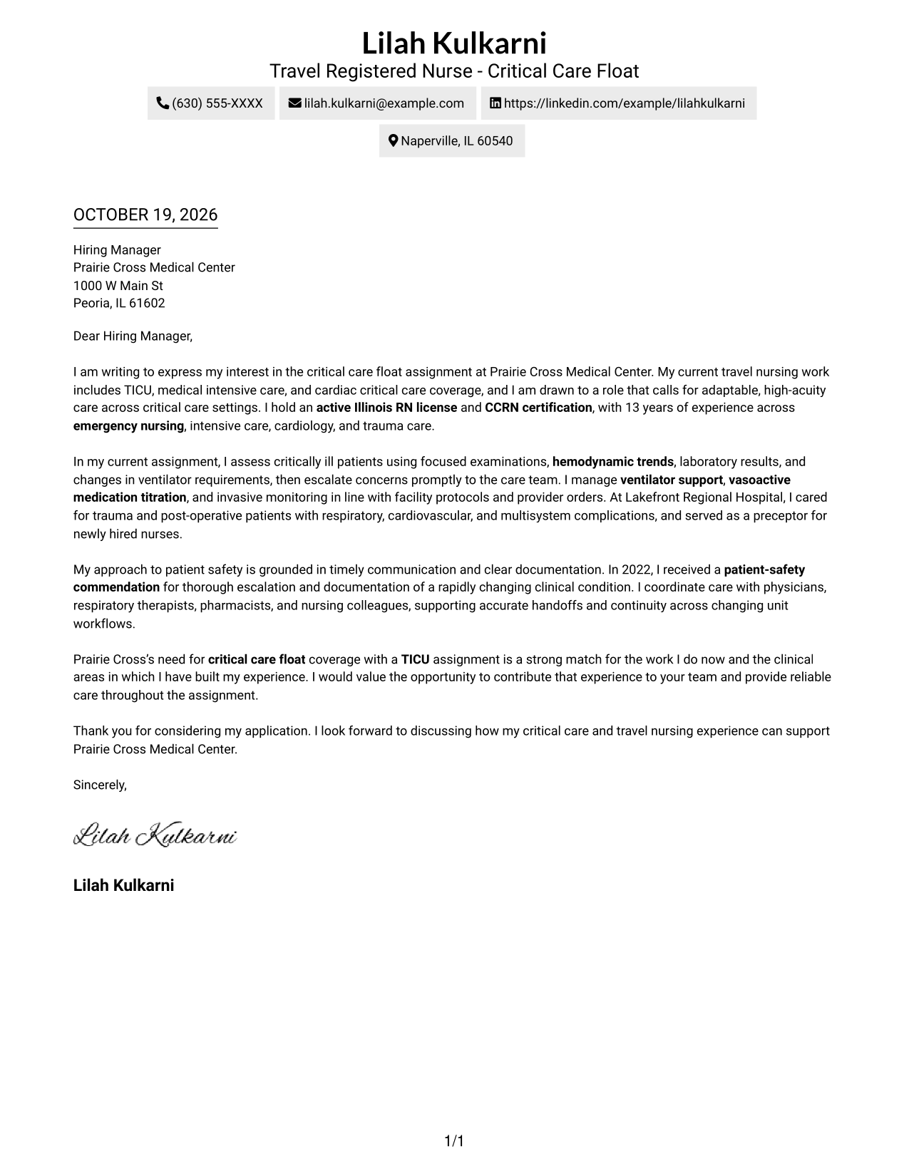 Cover letter example — page 1