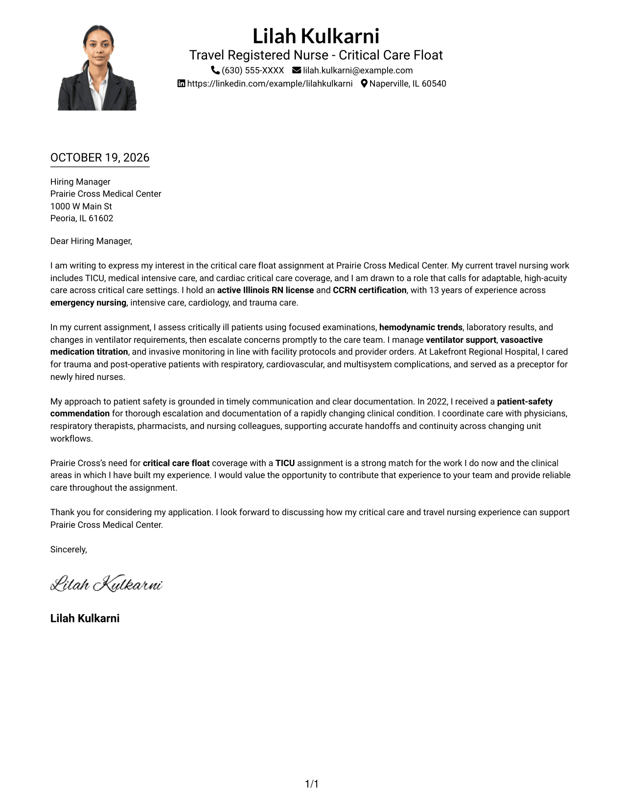 Cover letter example — page 1