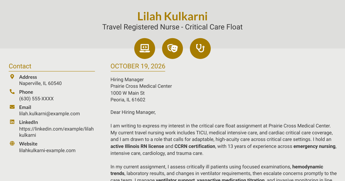 7 Registered Nurse - Critical Care Float Cover Letter Templates with Example