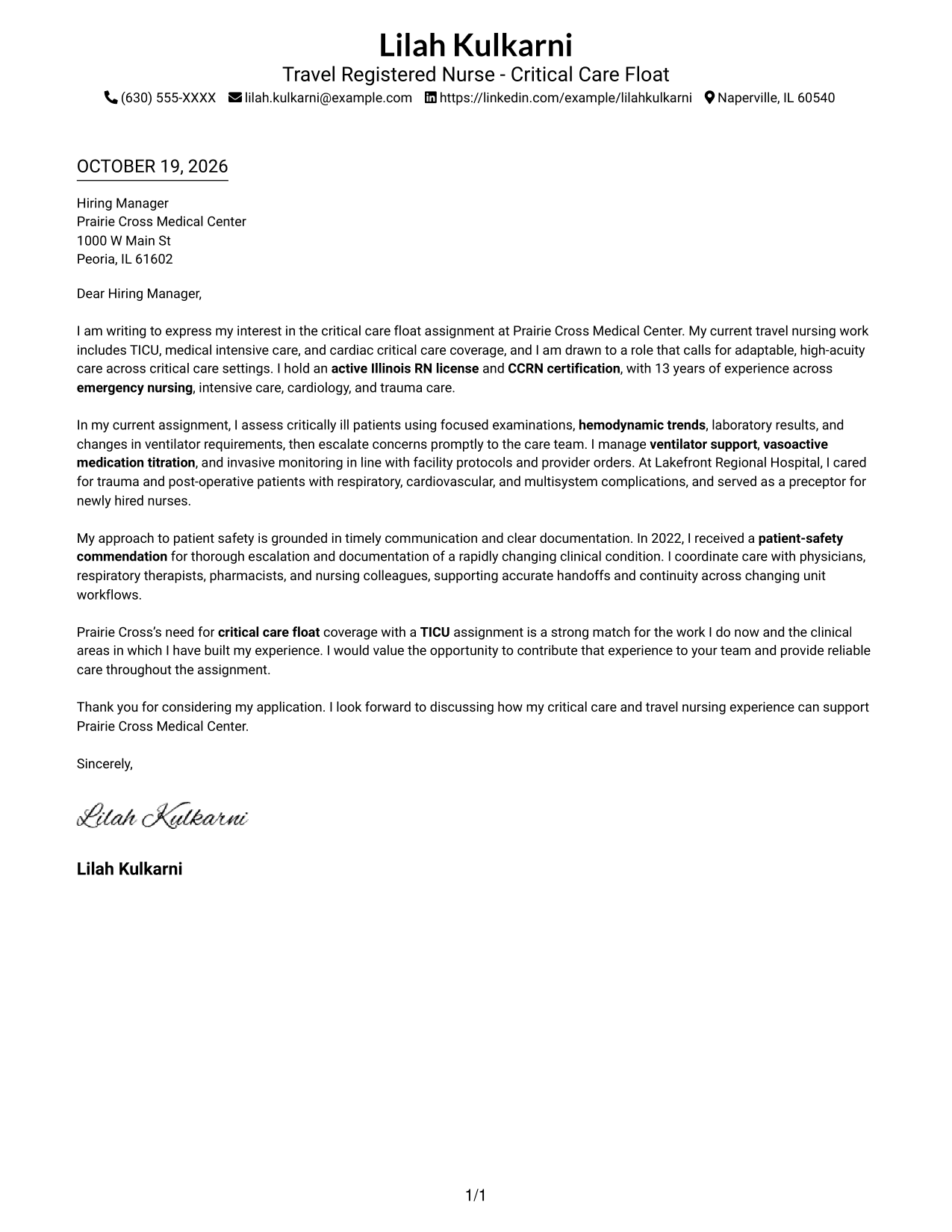 Cover letter example — page 1