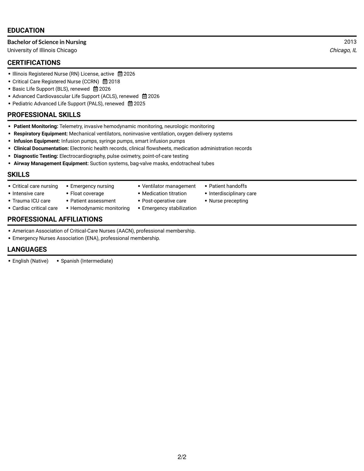 Resume example — page 2