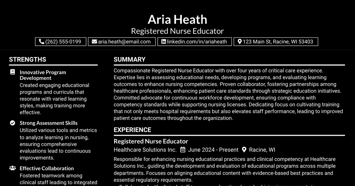 33 Registered Nurse Educator - Critical Care Resume Templates with Example 2026 (ATS-Optimized)