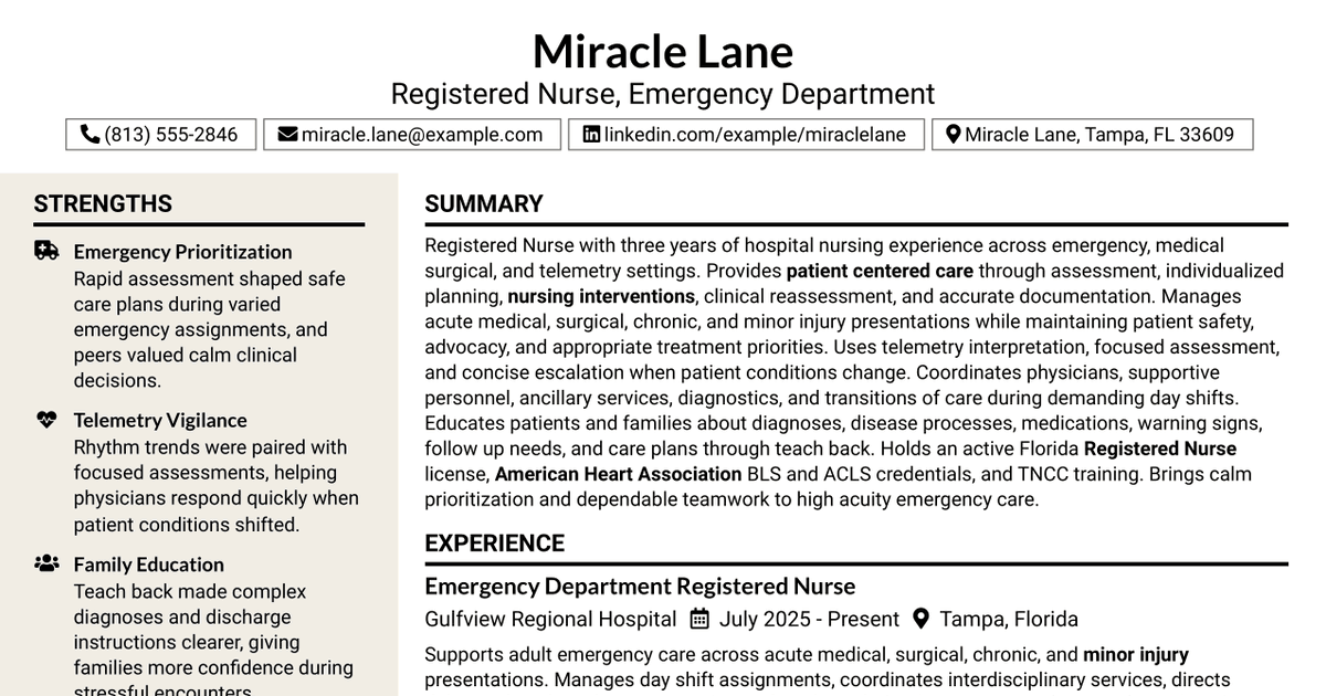7 Registered Nurse, Emergency Department Resume Templates with Example