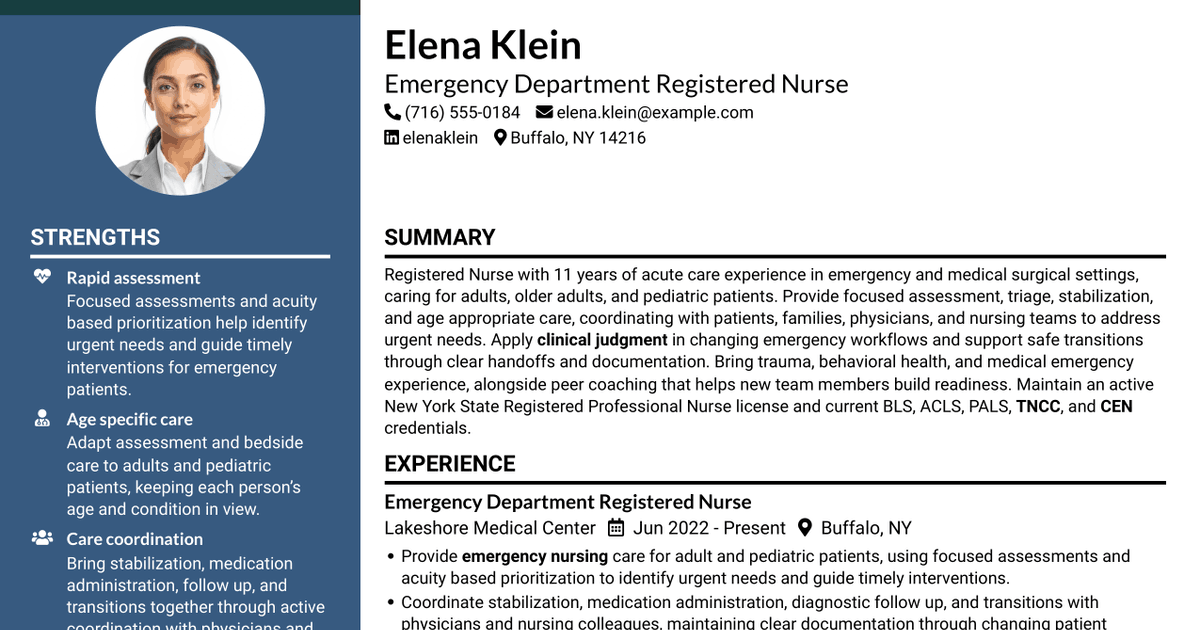 7 Registered Nurse - Emergency Nursing Resume Templates with Example