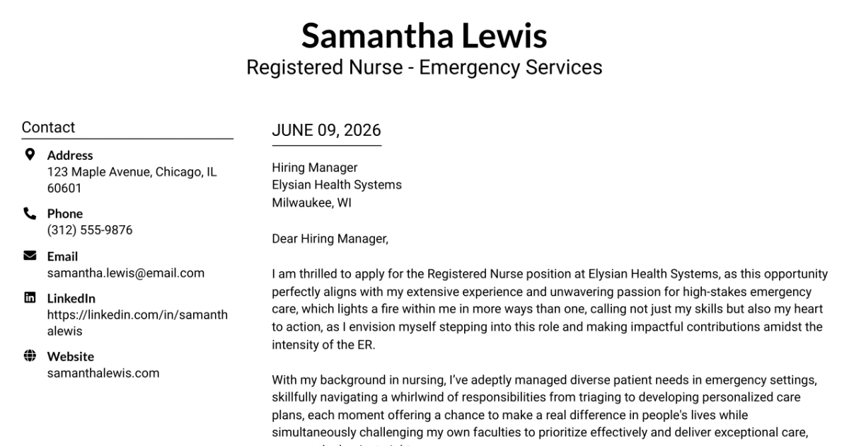 30+ Registered Nurse - Emergency Services Cover Letter Templates with Example 2026