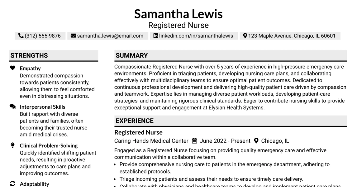 33 Registered Nurse - Emergency Services Resume Templates with Example 2026 (ATS-Optimized)