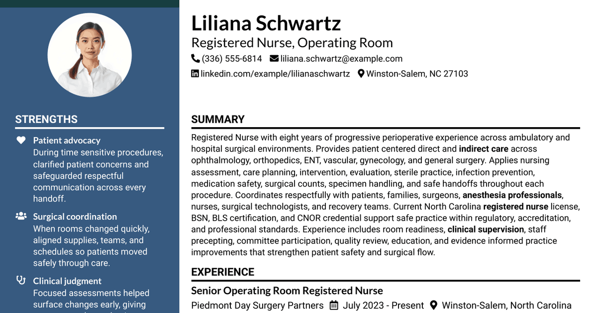 7 Registered Nurse (Experienced RN) - Operating Room Resume Templates with Example