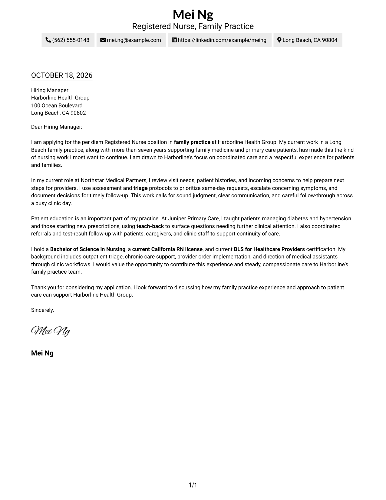 Cover letter example — page 1