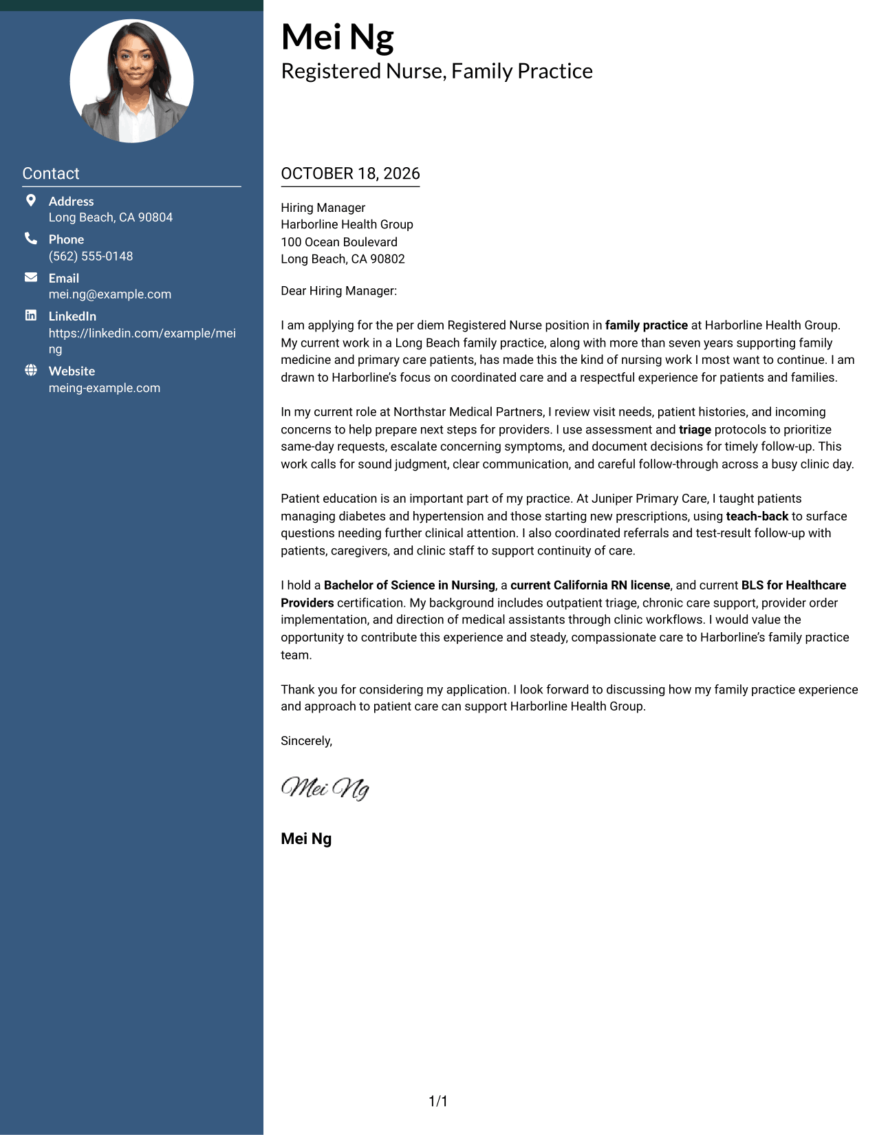 Cover letter example — page 1