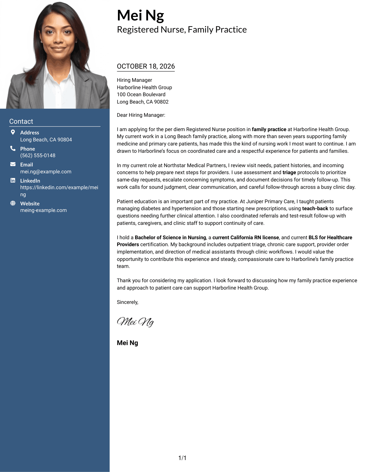 Cover letter example — page 1