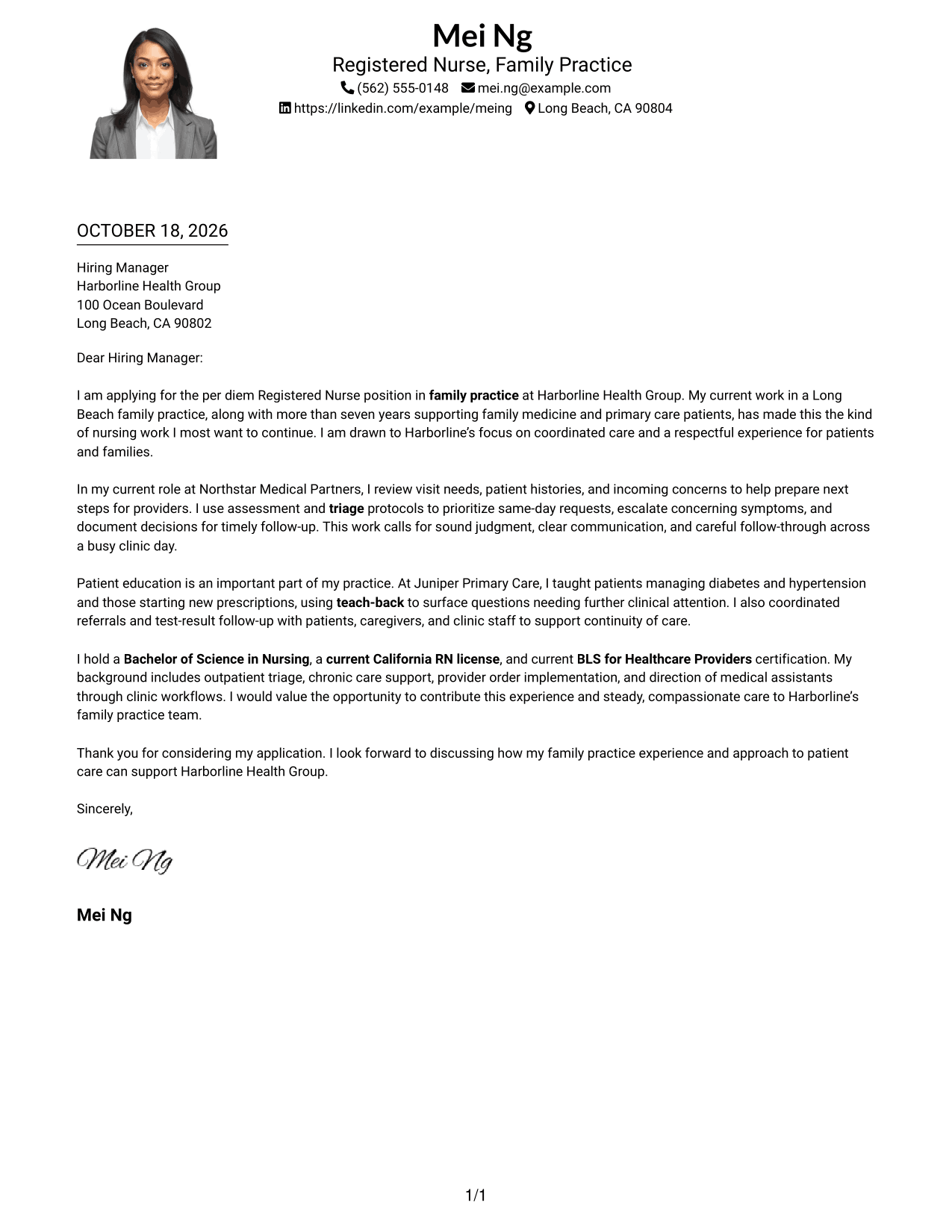 Cover letter example — page 1
