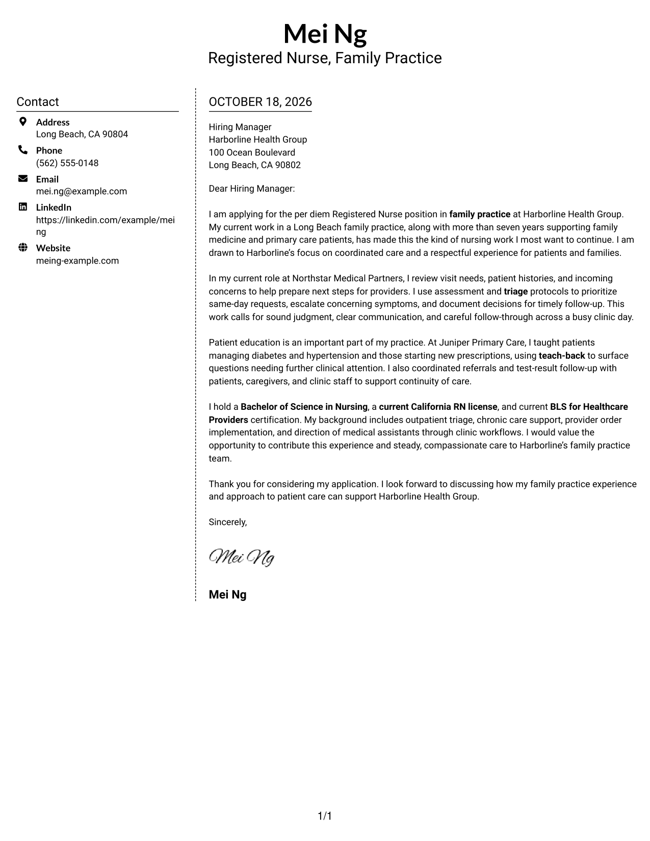 Cover letter example — page 1