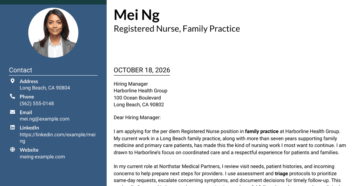 7 Registered Nurse - Family Practice Cover Letter Templates with Example